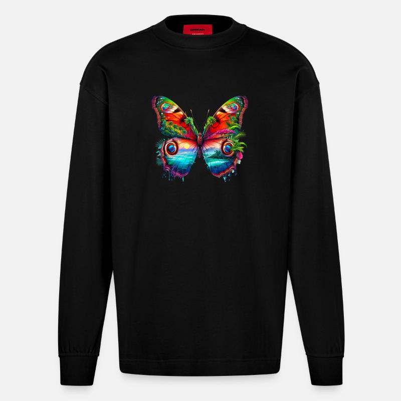 Schmetterling - Heavyweight Oversized Organic Langarmshirt Made in EU - SOLID BLACK