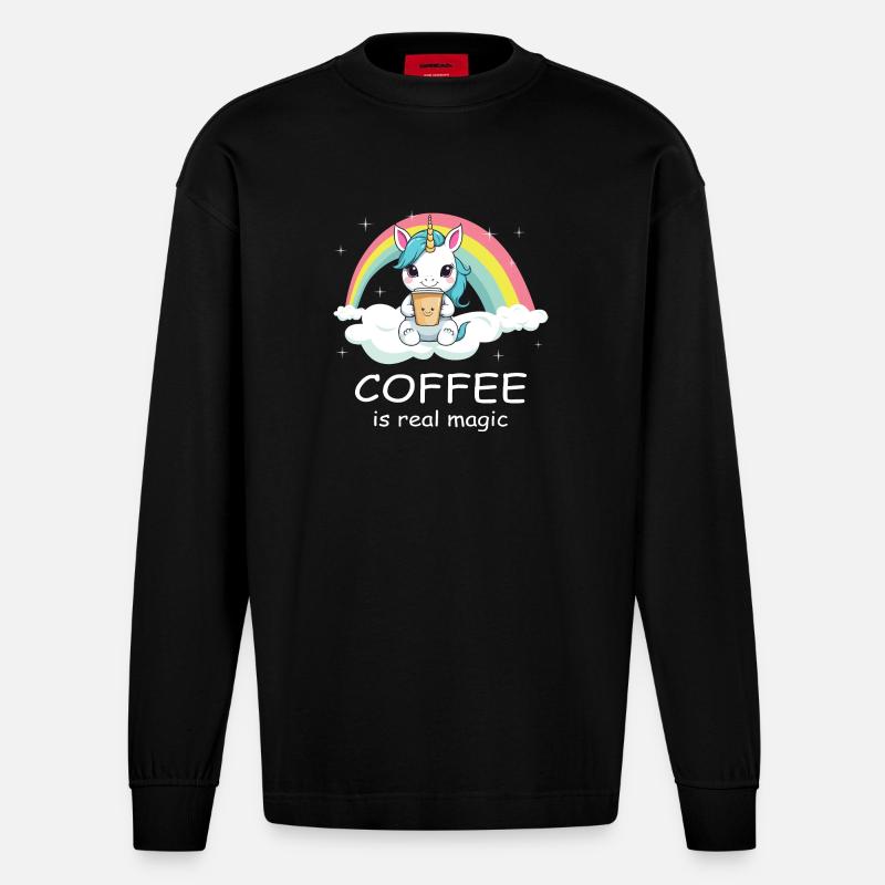 Süßes Kaffee Einhorn - Heavyweight Oversized Organic Langarmshirt Made in EU - SOLID BLACK