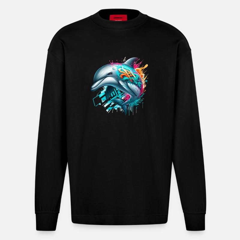 Delfin - Heavyweight Oversized Organic Langarmshirt Made in EU - SOLID BLACK