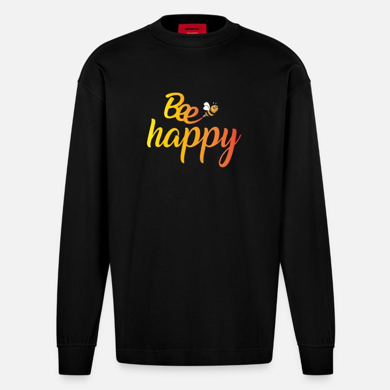Biene glücklich Gradient Schrift - Heavyweight Oversized Organic Langarmshirt Made in EU - SOLID BLACK