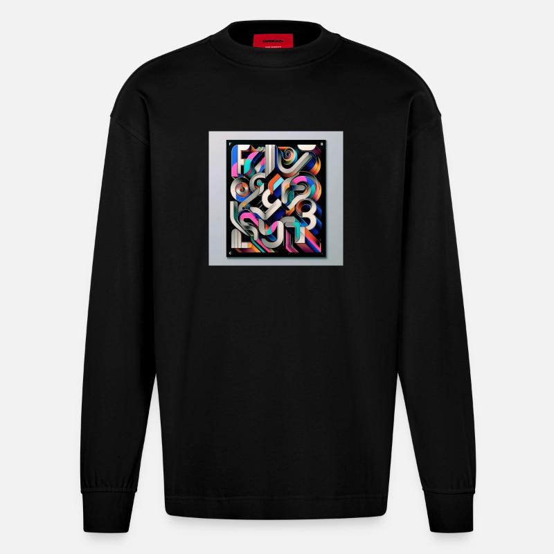Experimentelle Typografie - Heavyweight Oversized Organic Langarmshirt Made in EU - SOLID BLACK