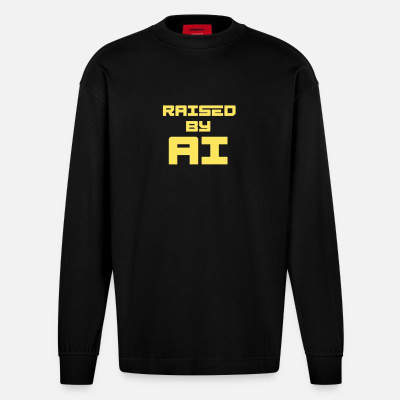 RAISED BY AI - Heavyweight Oversized Organic Langarmshirt Made in EU - SOLID BLACK