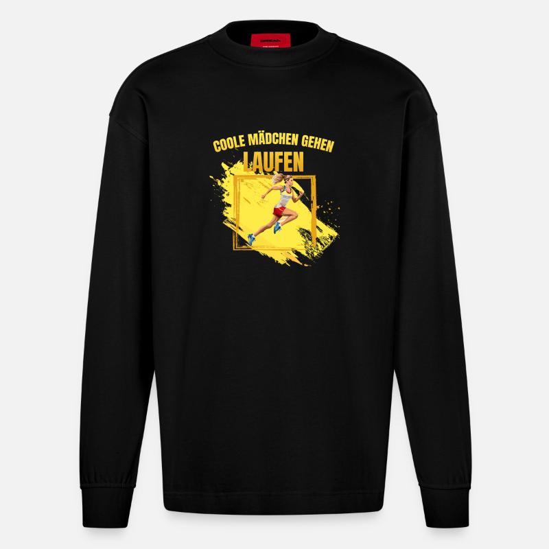 Coole Mädchen gehen Laufen - Heavyweight Oversized Organic Langarmshirt Made in EU - SOLID BLACK
