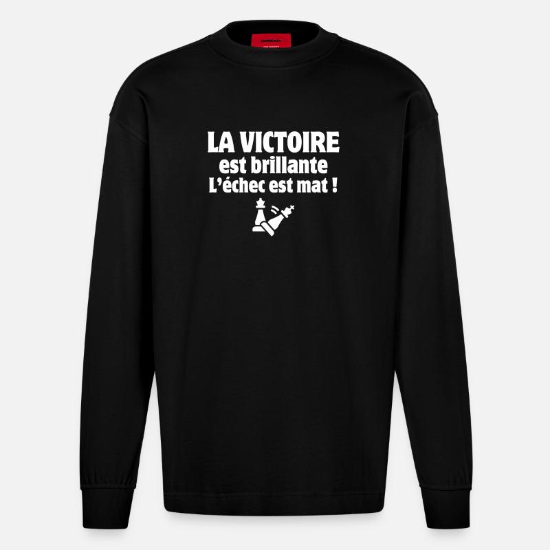 échec et mat, stratégie, échiquier - Manches longues bio épais oversize fabriqué en UE - SOLID BLACK