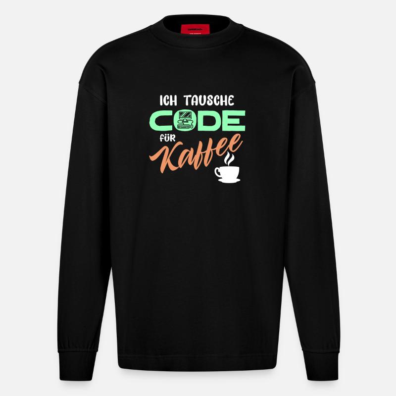 Code Developer Statement Programmer Computer - Heavyweight Oversized Organic Longsleeve Shirt Made in EU - SOLID BLACK