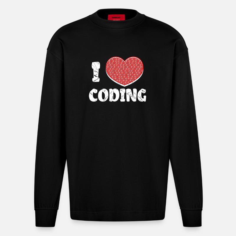 Developer Herz Coden Statement Programmierer - Heavyweight Oversized Organic Langarmshirt Made in EU - SOLID BLACK