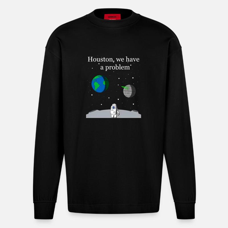 Houston We Have a Problem - Heavyweight Oversized Organic Langarmshirt Made in EU - SOLID BLACK
