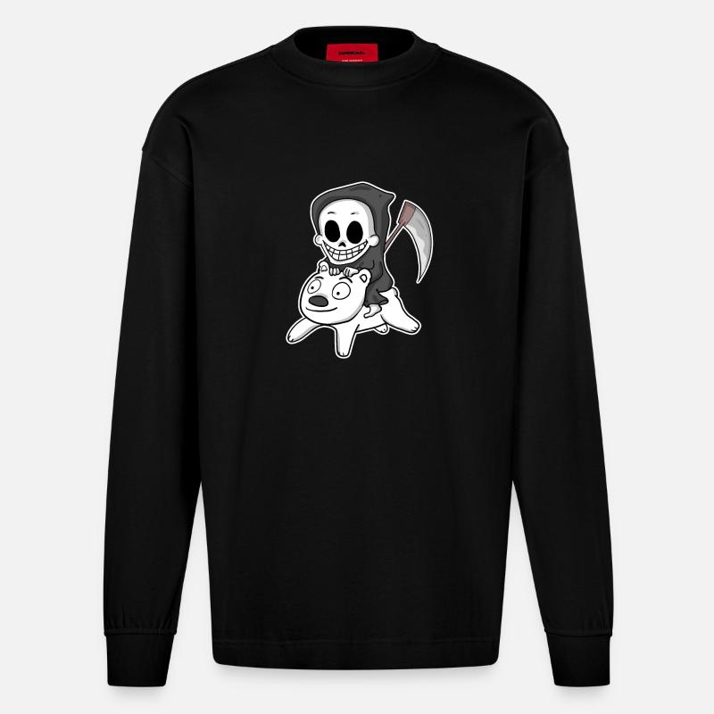 Sensenmann Eisbär Motiv - Heavyweight Oversized Organic Langarmshirt Made in EU - SOLID BLACK