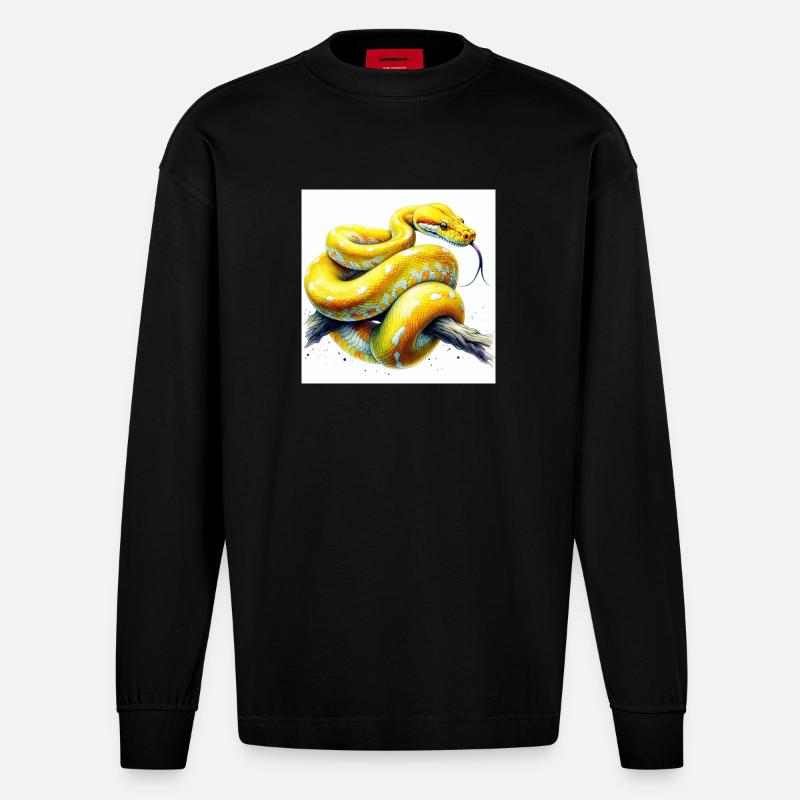Gelbe Python - Heavyweight Oversized Organic Langarmshirt Made in EU - SOLID BLACK