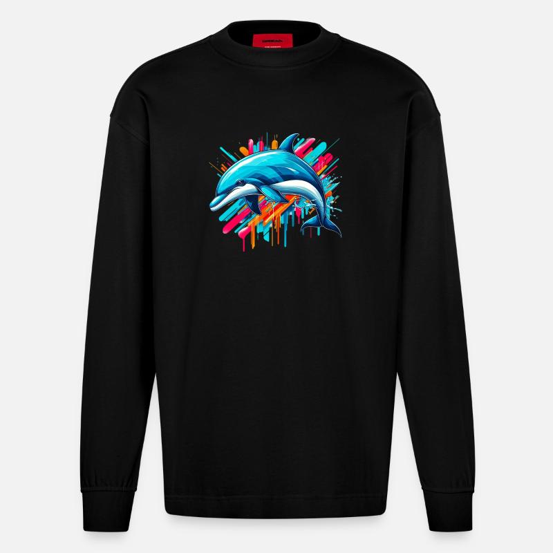 Delfin - Heavyweight Oversized Organic Langarmshirt Made in EU - SOLID BLACK