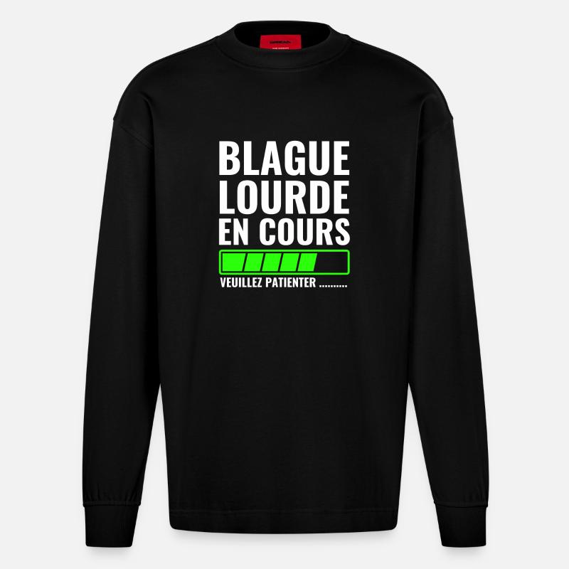 Schwerer Witz in Arbeit, bitte warten - Heavyweight Oversized Organic Langarmshirt Made in EU - SOLID BLACK