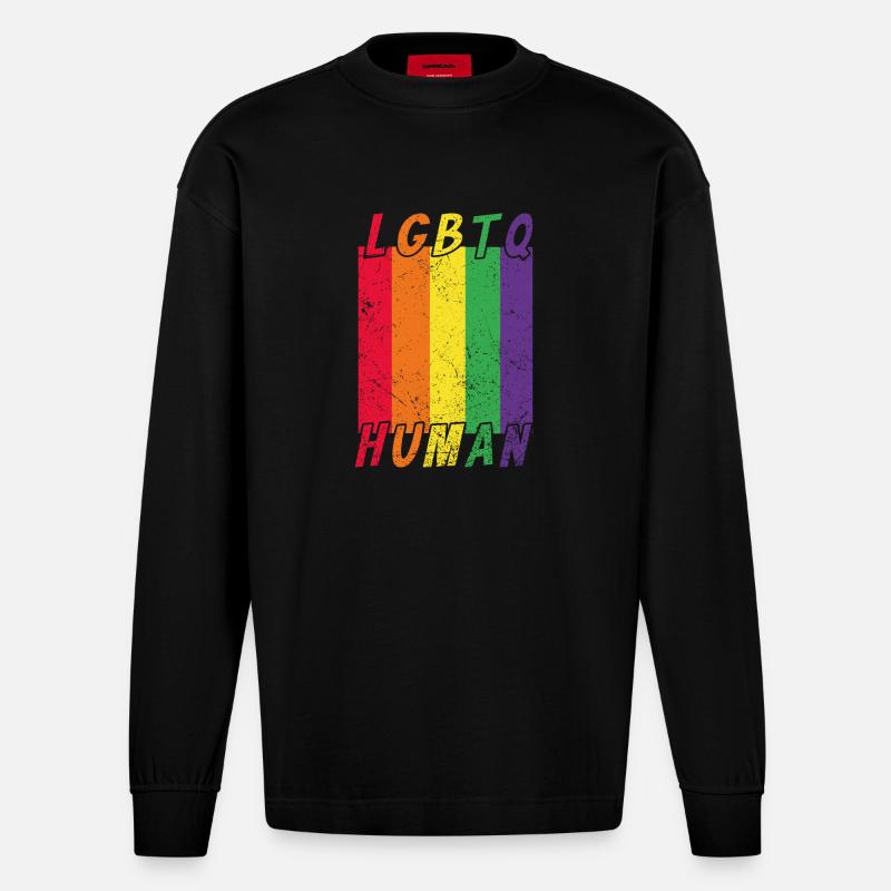 LGBTQ Human - Heavyweight Oversized Organic Langarmshirt Made in EU - SOLID BLACK