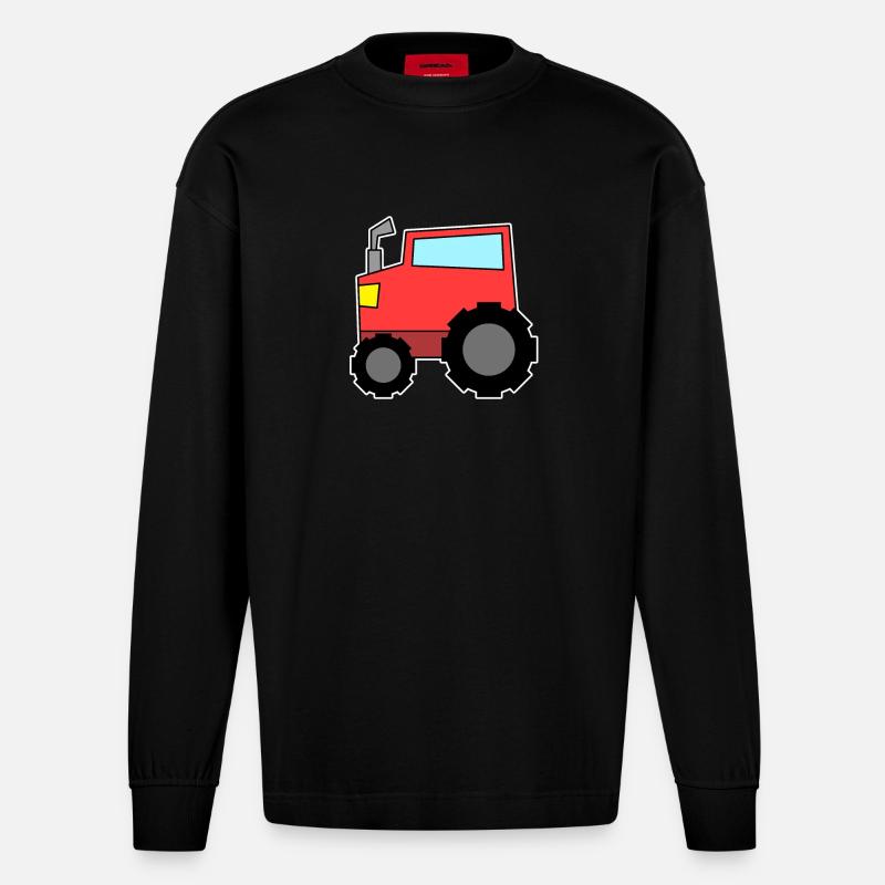 Traktor rot - Heavyweight Oversized Organic Langarmshirt Made in EU - SOLID BLACK