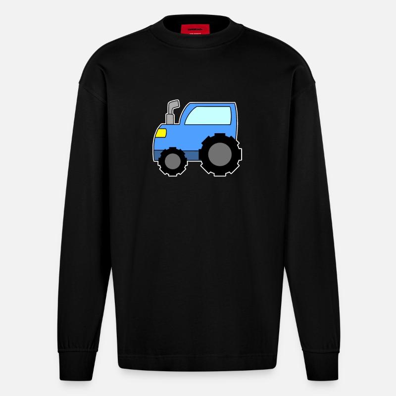 Traktor Blau - Heavyweight Oversized Organic Langarmshirt Made in EU - SOLID BLACK