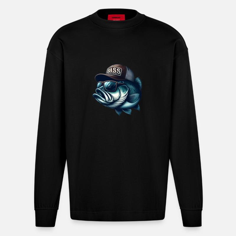 Gestreifter Barschjäger - Heavyweight Oversized Organic Langarmshirt Made in EU - SOLID BLACK