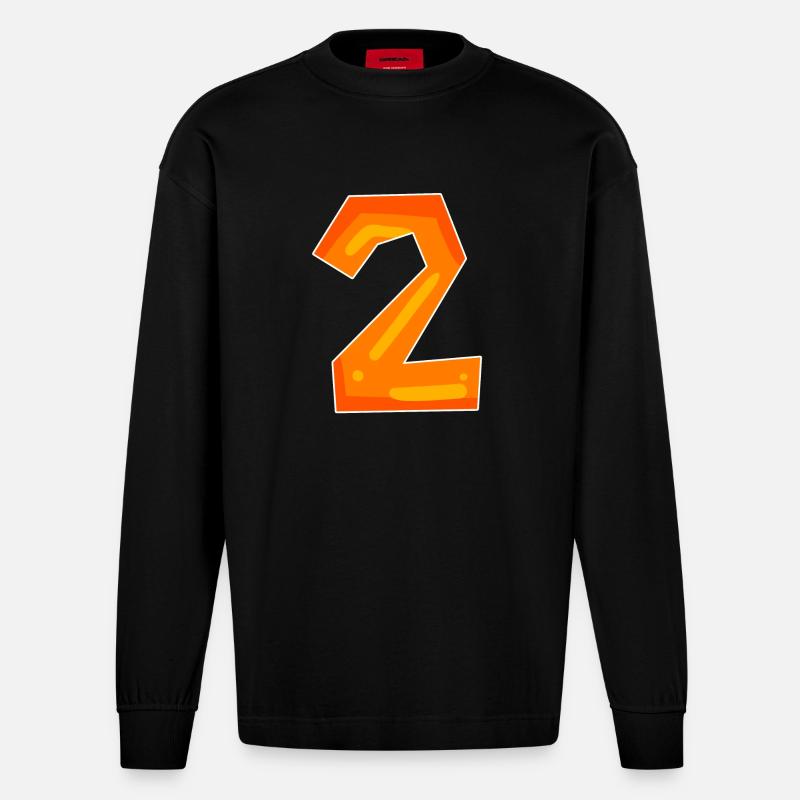 Zwei - 2 - Nummer Zahl - Heavyweight Oversized Organic Langarmshirt Made in EU - SOLID BLACK