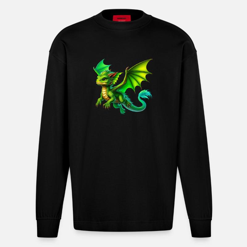 Drache - Heavyweight Oversized Organic Langarmshirt Made in EU - SOLID BLACK