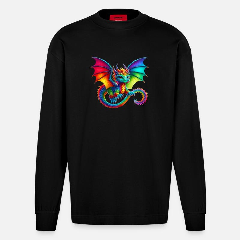 Drache - Heavyweight Oversized Organic Langarmshirt Made in EU - SOLID BLACK