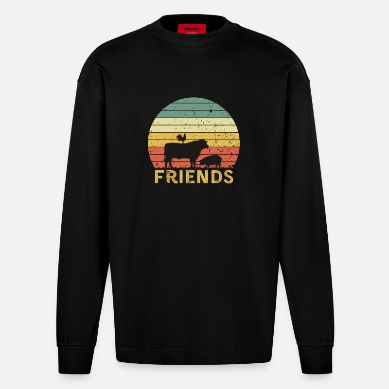 Bauernhoftier Freundschaft Design - Heavyweight Oversized Organic Langarmshirt Made in EU - SOLID BLACK