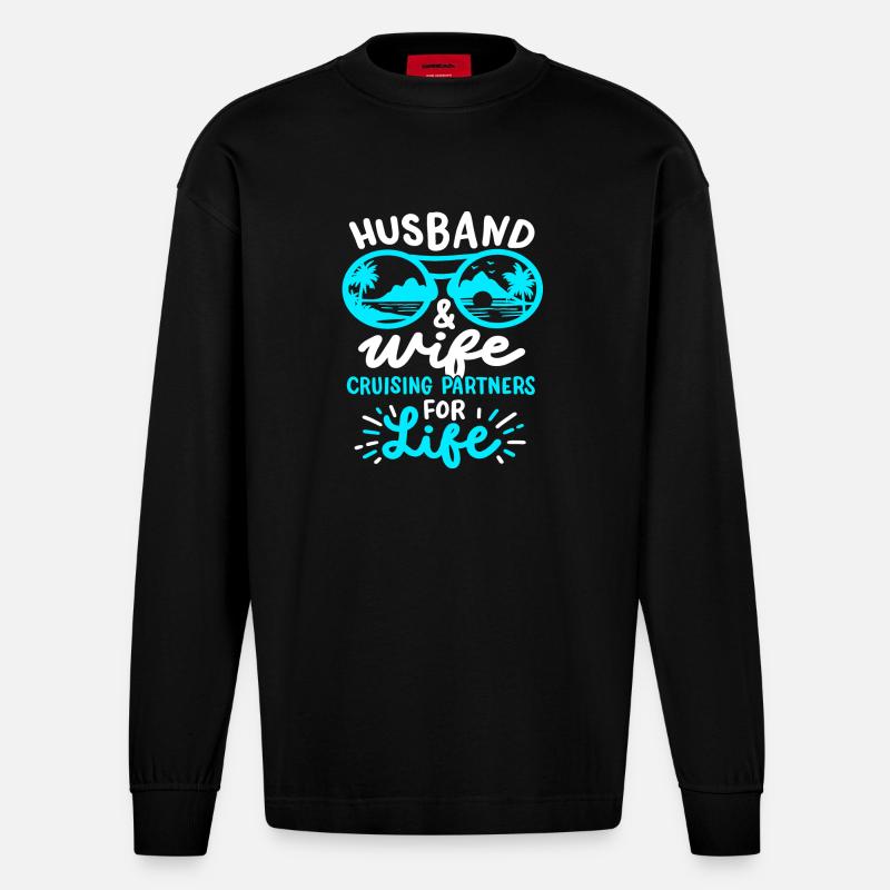 Ehemann Ehefrau Kreuzfahrt - Heavyweight Oversized Organic Langarmshirt Made in EU - SOLID BLACK