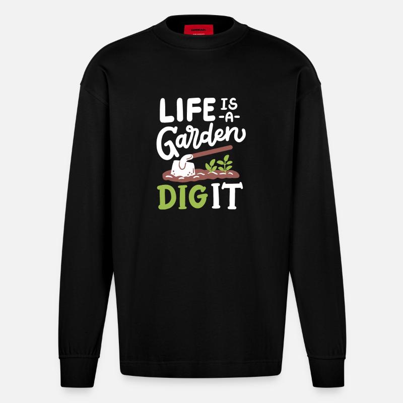 Garten Gartenarbeit - Heavyweight Oversized Organic Langarmshirt Made in EU - SOLID BLACK