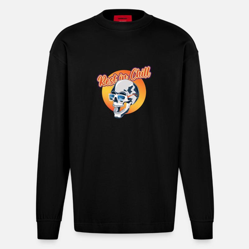 Rest in Chill Skull - Heavyweight Oversized Organic Langarmshirt Made in EU - SOLID BLACK