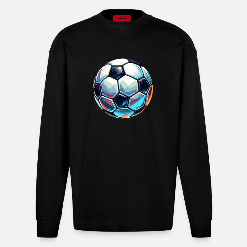 Bunt schimmernder Fußball mit Lichtreflexe - Heavyweight Oversized Organic Langarmshirt Made in EU - SOLID BLACK