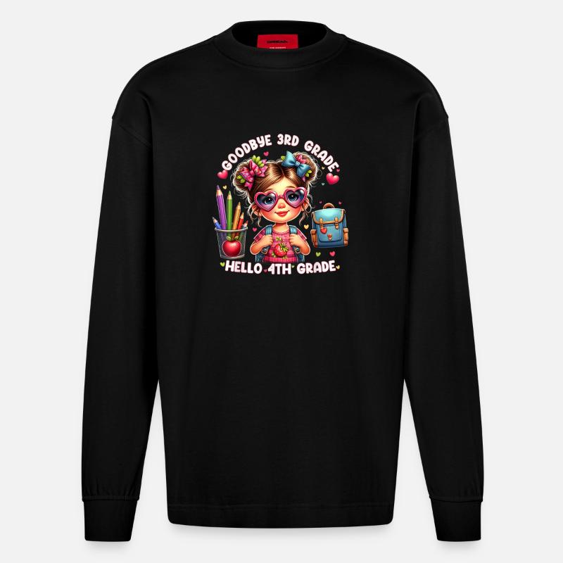 Goodbye 3rd Grade Hello 4th - Heavyweight Oversized Organic Longsleeve Shirt Made in EU - SOLID BLACK