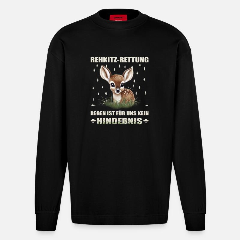Rehkitz Rettung - Heavyweight Oversized Organic Langarmshirt Made in EU - SOLID BLACK