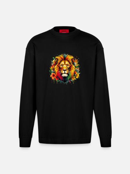 Lion - Manches longues bio épais oversize fabriqué en UE - SOLID BLACK