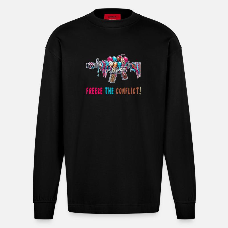 Konflikt eingefrieren Eiscreme - Heavyweight Oversized Organic Langarmshirt Made in EU - SOLID BLACK