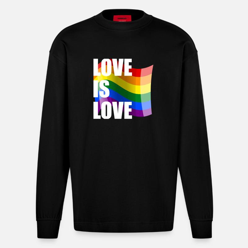 Regenbogen Liebe Wellen-Design - Heavyweight Oversized Organic Langarmshirt Made in EU - SOLID BLACK