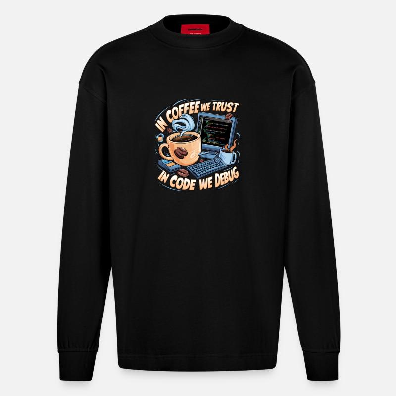 KaffeeCode Debug: In Code Wir Debuggen - Heavyweight Oversized Organic Langarmshirt Made in EU - SOLID BLACK