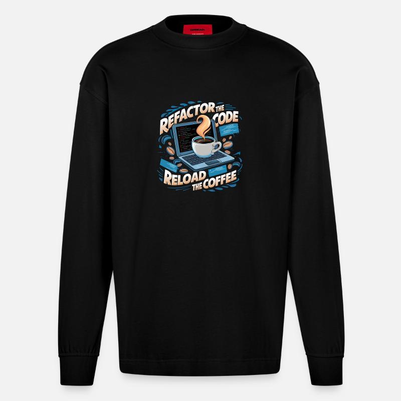 Programmers generate code from coffee - Heavyweight Oversized Organic Longsleeve Shirt Made in EU - SOLID BLACK