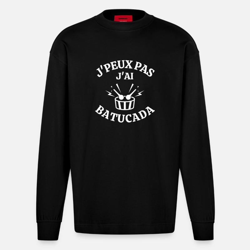 batucada, percussion, samba - Manches longues bio épais oversize fabriqué en UE - SOLID BLACK