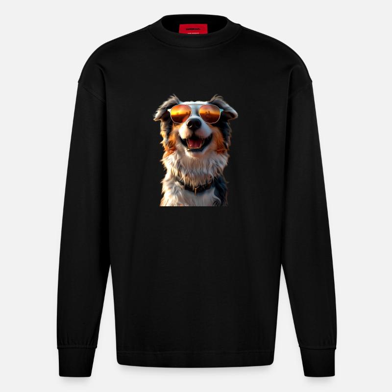 Australian Shepherd Hunde Liebhaber Süßer Aussie - Heavyweight Oversized Organic Langarmshirt Made in EU - SOLID BLACK