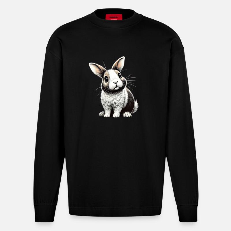 Entzückende Hasenillustration - Heavyweight Oversized Organic Langarmshirt Made in EU - SOLID BLACK