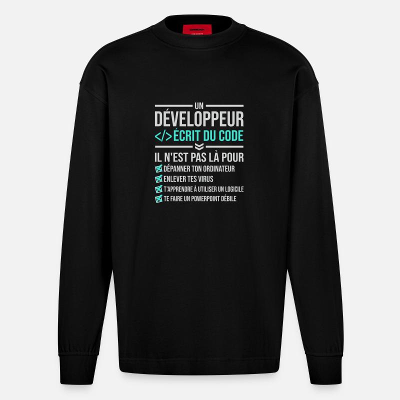 Developer Writing Code - Heavyweight Oversized Organic Longsleeve Shirt Made in EU - SOLID BLACK