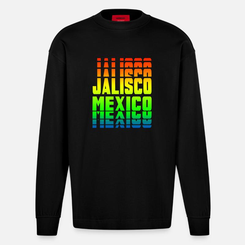 Jalisco Mexiko Regenbogen Design - Heavyweight Oversized Organic Langarmshirt Made in EU - SOLID BLACK