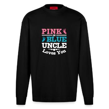 Pink or blue uncle loves you - Heavyweight Oversized Organic Longsleeve Shirt Made in EU - SOLID BLACK - Front
