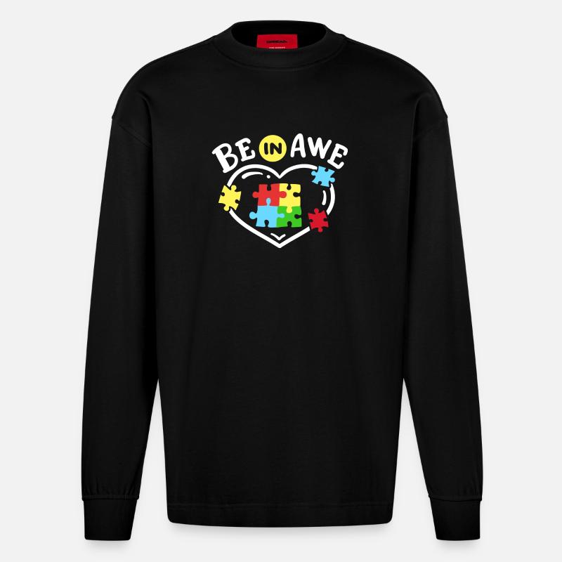 Autismus Bewusstsein - Heavyweight Oversized Organic Langarmshirt Made in EU - SOLID BLACK