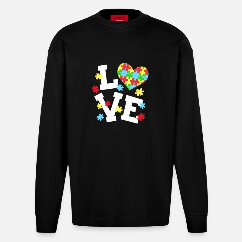 Autismus Bewusstsein - Heavyweight Oversized Organic Langarmshirt Made in EU - SOLID BLACK
