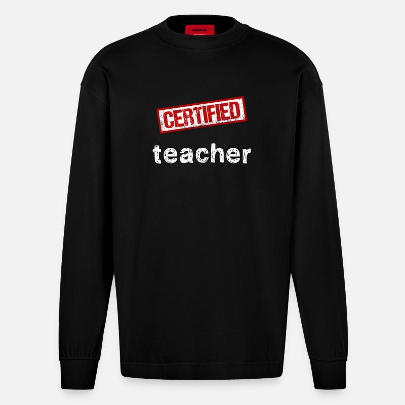Enseignant certifié - Graphismes estampés - Manches longues bio épais oversize fabriqué en UE - SOLID BLACK