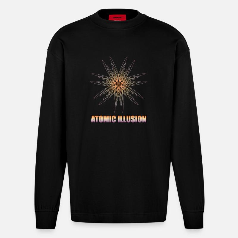 geometrical form ATOMIC ILLUSION - Heavyweight Oversized Organic Langarmshirt Made in EU - SOLID BLACK