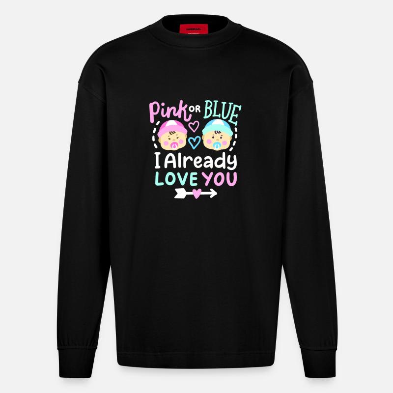 Pink oder Blau Gender-Reveal-Party - Heavyweight Oversized Organic Langarmshirt Made in EU - SOLID BLACK