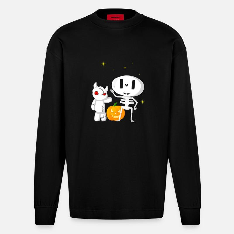 Halloweengesellschaft Gespenst und Monsterchen - Heavyweight Oversized Organic Langarmshirt Made in EU - SOLID BLACK