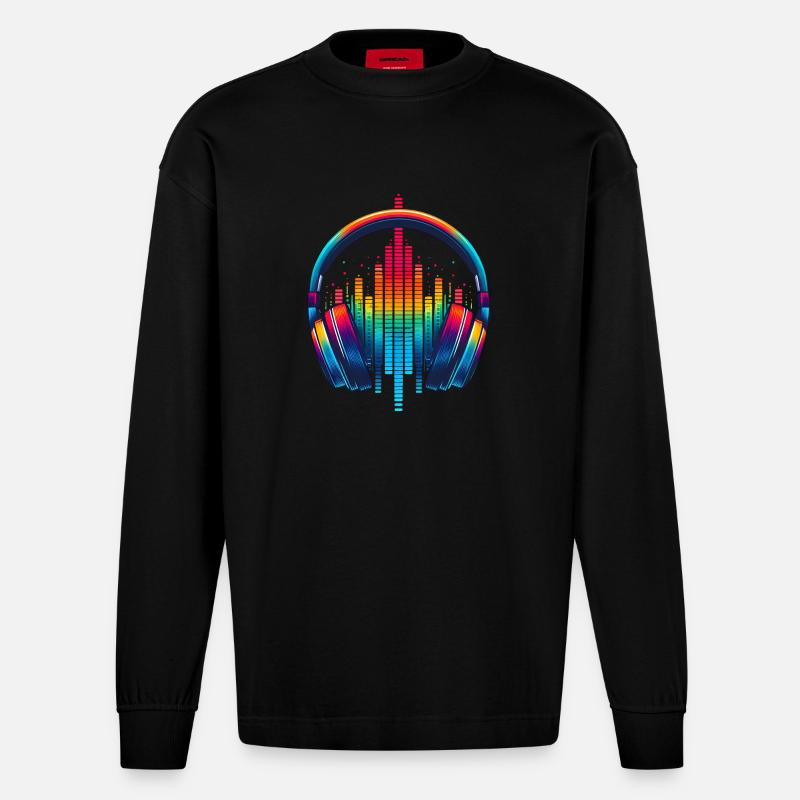 Lebendiger Klang Kopfhörer Regenbogen - Heavyweight Oversized Organic Langarmshirt Made in EU - SOLID BLACK