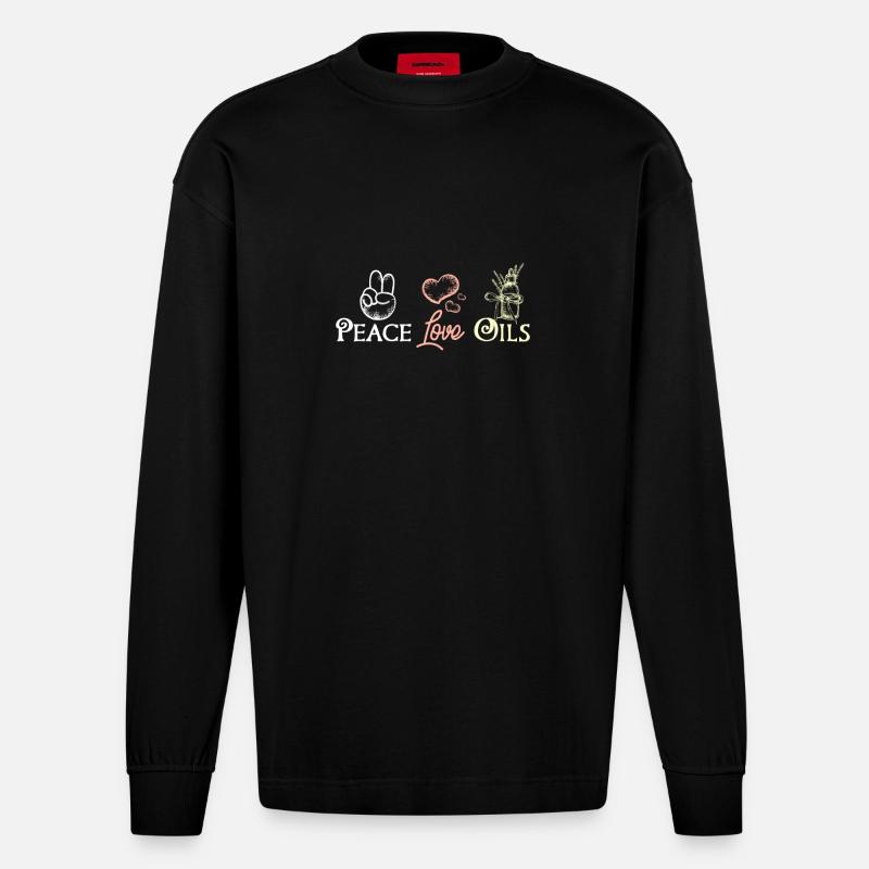 Peace love Essential oils - Heavyweight Oversized Organic Langarmshirt Made in EU - SOLID BLACK