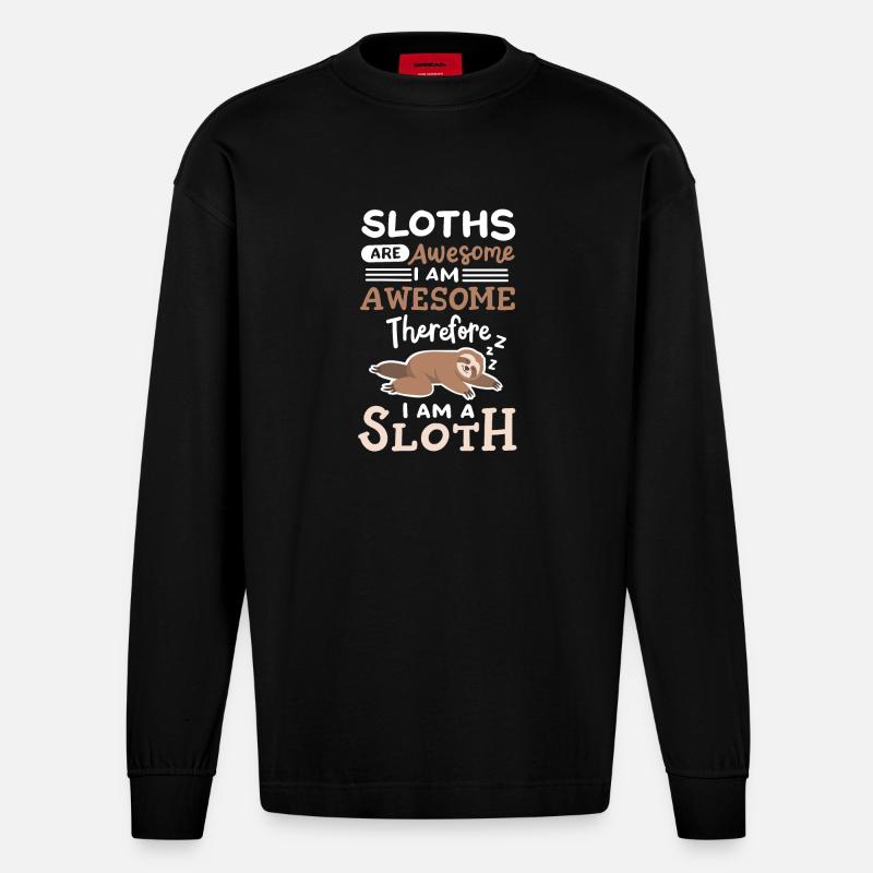 Faultier Liebhaber - Heavyweight Oversized Organic Langarmshirt Made in EU - SOLID BLACK
