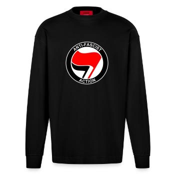 ANTIFA logo - Heavyweight Oversized Organic Longsleeve Shirt Made in EU - SOLID BLACK - Front